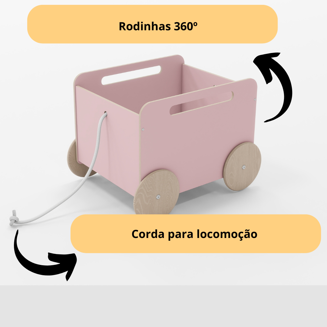 Baú Infantil Organizador de Brinquedos com Rodinhas - Midi - Rosa - 4