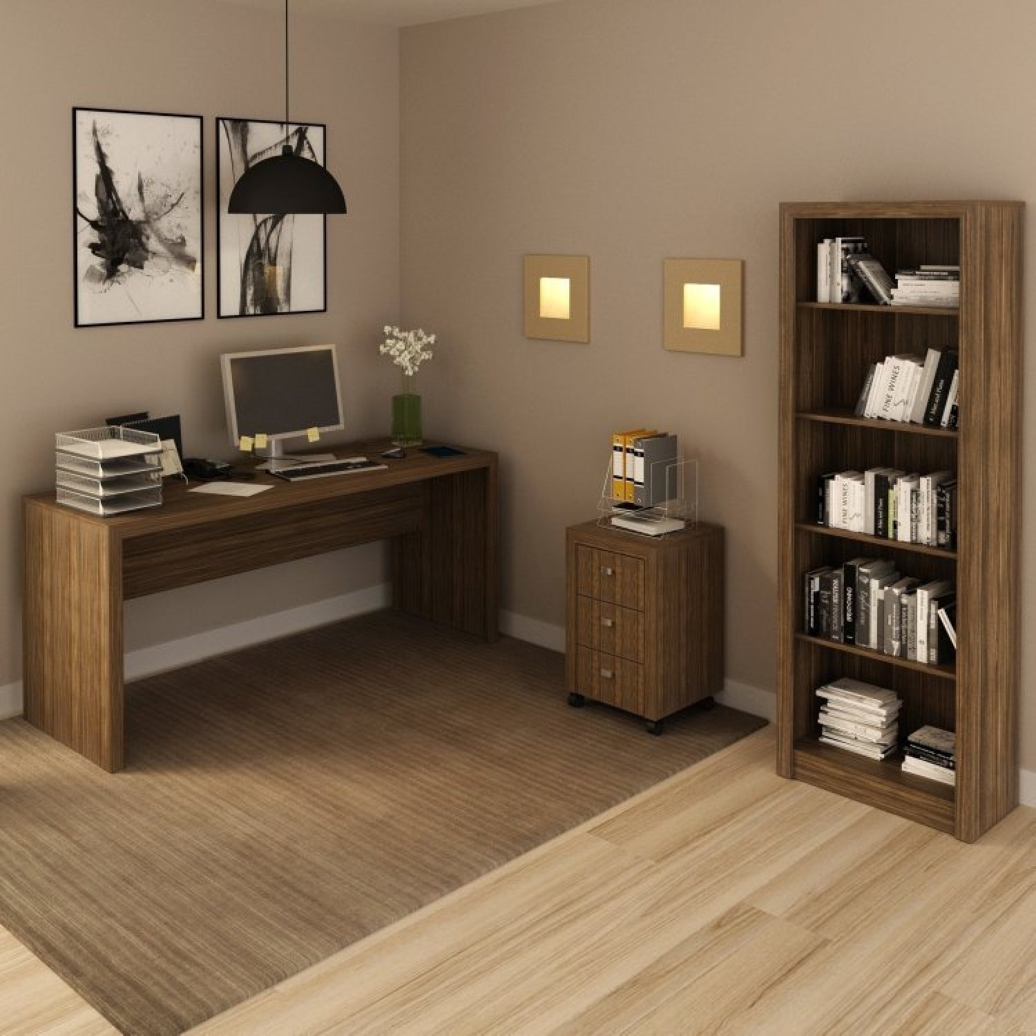 Conjunto Home Office 3 Peças com 1 Mesa para Escritório 1 Estante 1 Gaveteiro Espresso Móveis - 1