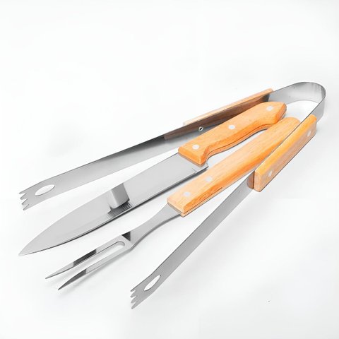 Conjunto Kit Churrasco 3pç Faca Pegador Garfo Utensílios