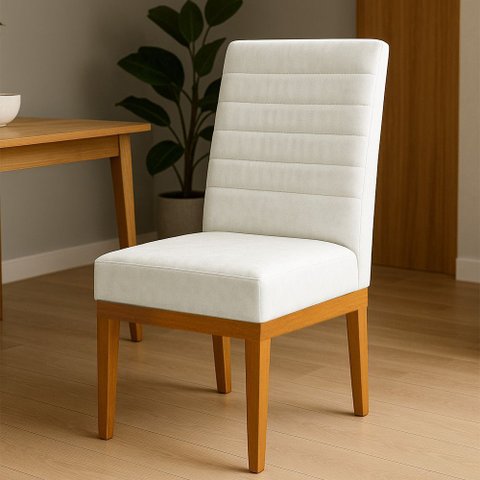 Cadeira de Jantar Mavie Estofada para Sala de Jantar Sofisticado Linhas Horizontais - Suede Bege