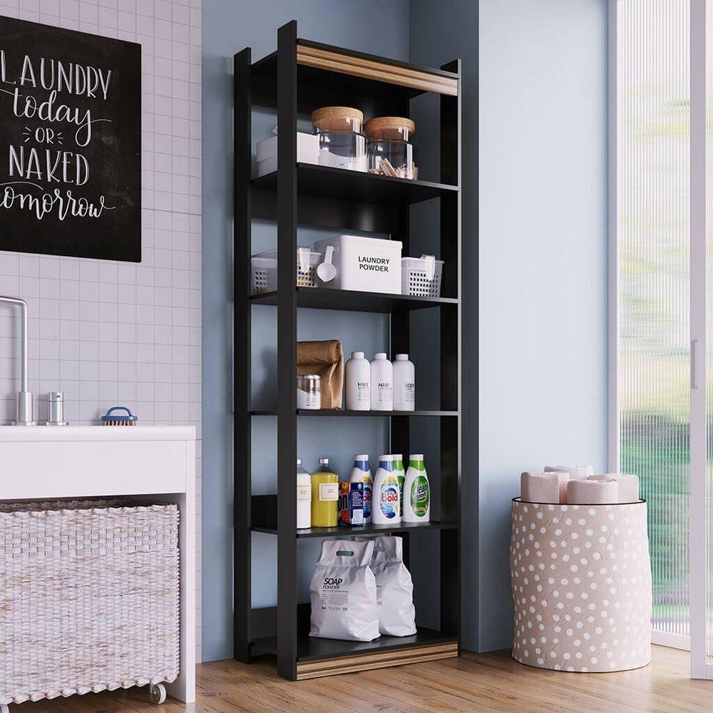 Closet Aberto com Seis Prateleiras Preto e Brise | MadeiraMadeira