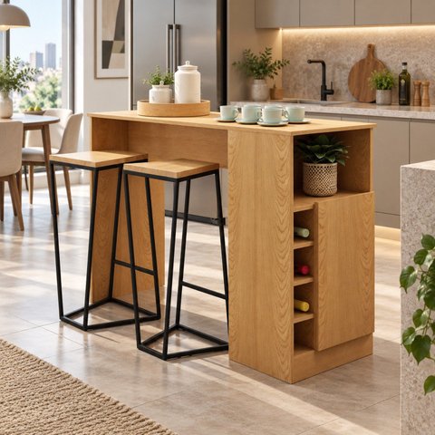 Bancada Gourmet Ilha para Cozinha com Adega e 1 Porta Cinamomo
