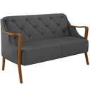 Ver imagem 4 de Kit Sofá 02 Lugares Sala Estar 135cm com 02 Poltronas Coral Pés Madeira M03 Linho Chumbo - Lyam