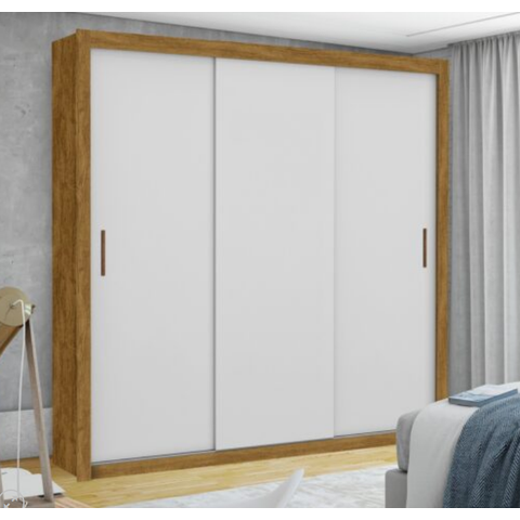 Guarda Roupa Casal 3 Portas de Correr 4 Gavetas 186cm Clarice Cinamomo/Off White - Carioca Móveis