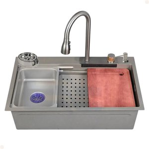Cuba Cozinha Gourmet Premium Cascata com Torneira e Acessórios Aço Inox 304 Cinza