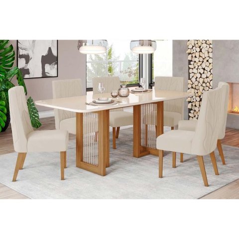 Mesa Cozinha Yara 200 + 6 Cad Eloa Nature/Light Henn
