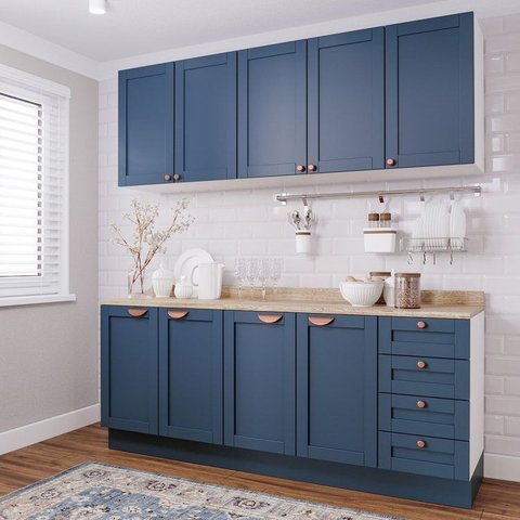 Cozinha Planejada 4 Peças com 2 Aéreos e 2 Balcões Arizona CabeCasa MadeiraOriginals Azul
