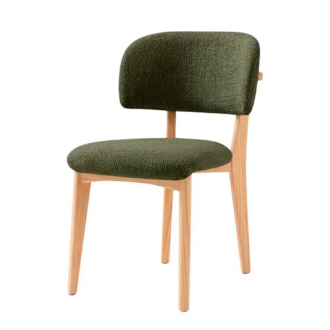 Cadeira de Jantar Lina Tecido Linho Verde Madeira Tom Natural - Ooca Móveis