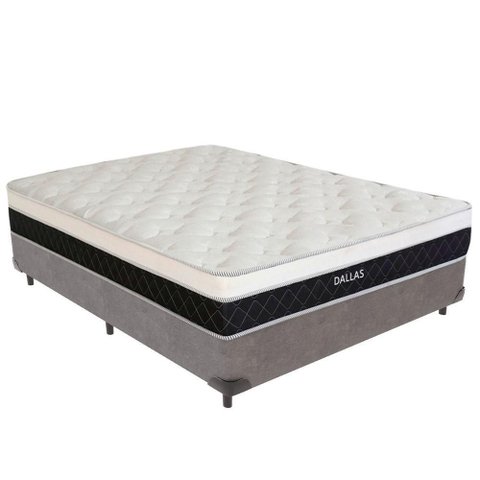 Cama Box com Colchão Viúvo Dallas Molas Ensacadas Tecido Sintético Cinza Vtech 128cm