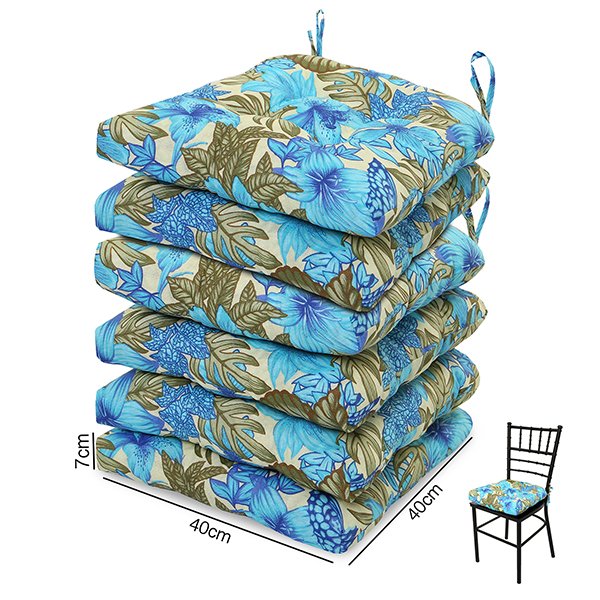 6 Almofadas para Assento de Cadeiras Flor Azul