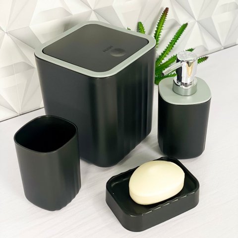 Kit Banheiro Lavabo 4 Peças Resistente e Moderno:preto