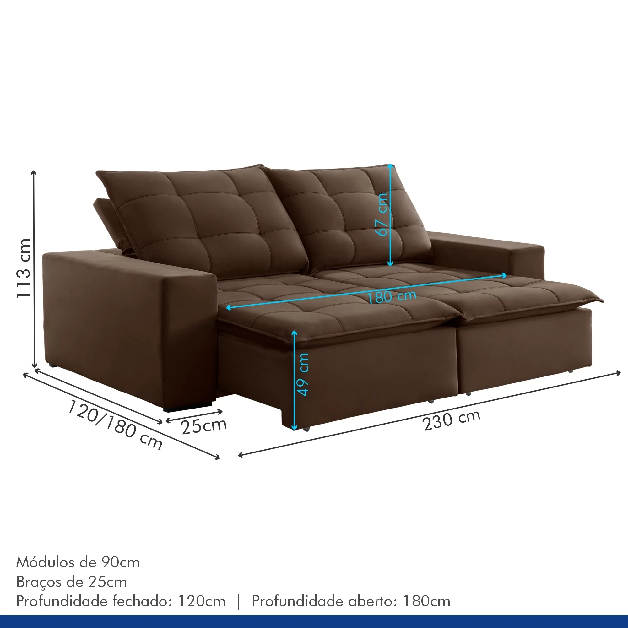 Sofá 4 Lugares Retrátil e Reclinável Super Pilow 230cm Paris Veludo  - 3