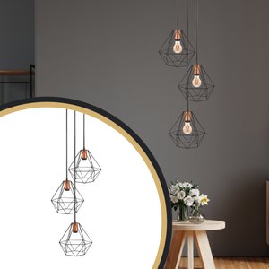 Pendente Aramado Diamante Triplo Preto Cobre - Airoluz