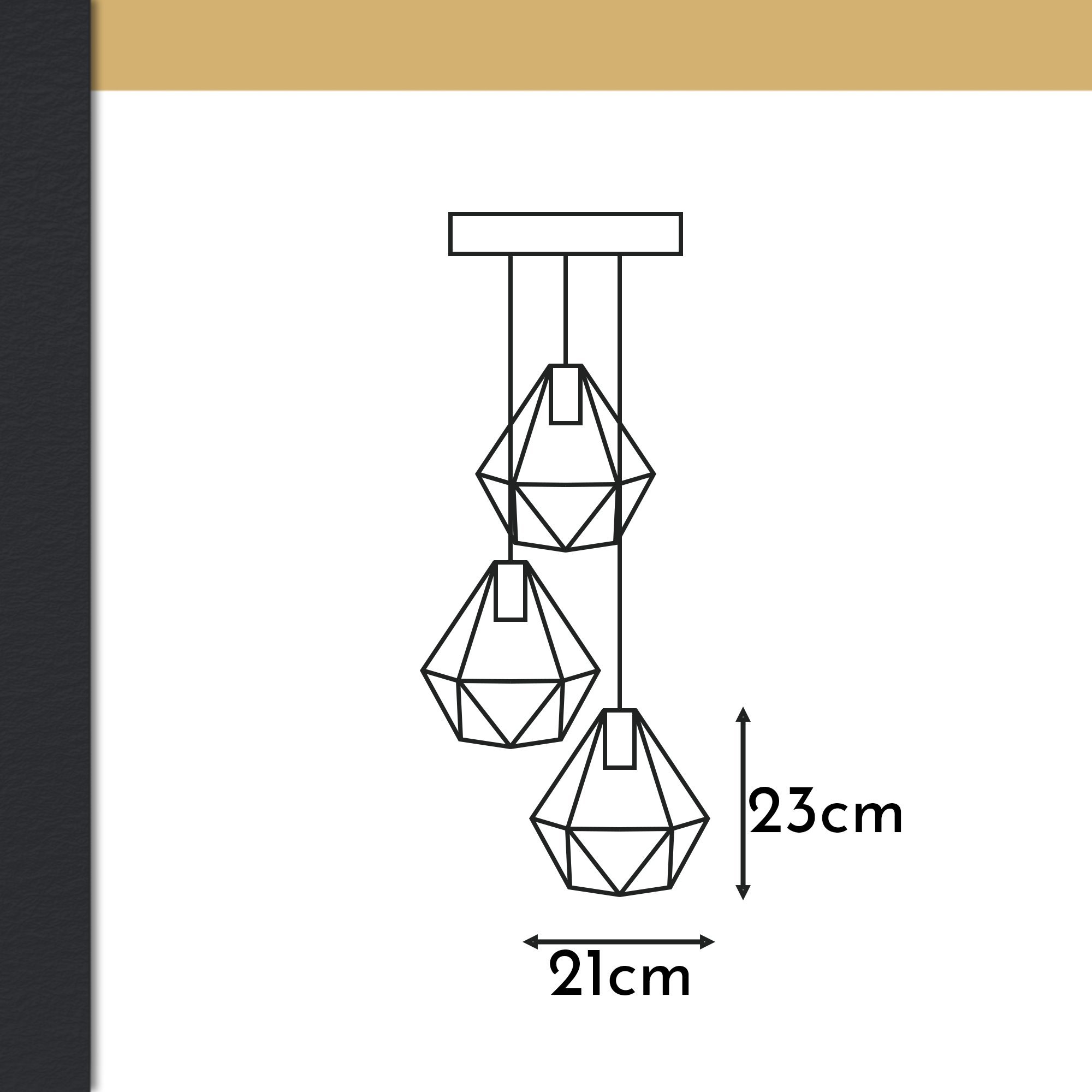 Pendente Aramado Diamante Triplo Preto Cobre - Airoluz - 3