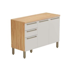 Gabinete P/ Pia Cozinha Balcão Nápoli Prime 3 Portas e 2 Gavetas C/ Tampo 120cm Amendoa/off White