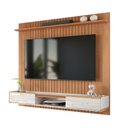 Ver imagem 1 de Painel Ripado Atlas - Mdf 1 Prateleira, Espaço para Tv até 70" Jequitiba-off White - Lukaliam Mó