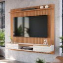 Ver imagem 3 de Painel Ripado Atlas - Mdf 1 Prateleira, Espaço para Tv até 70" Jequitiba-off White - Lukaliam Mó