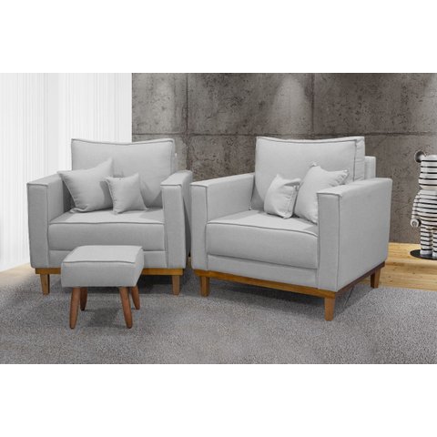 Kit 2 Poltronas Beny - Linho Cinza