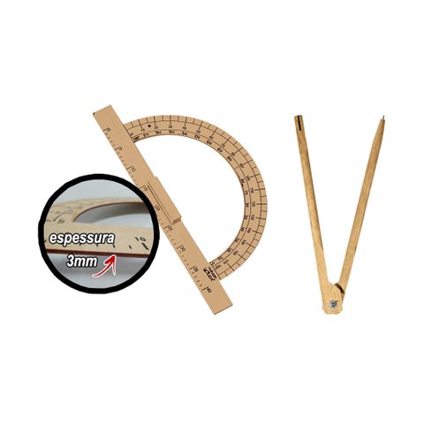 Kit Geométrico do Professor Com 1 Transferidor Em MDF 180 Graus e 1 Compasso Para Giz 40 cm Souza