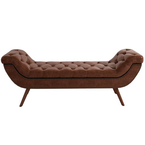 Puff Recamier Decorativo Tamanho Casal com Tachas 140 cm Santorini P05 Corino Marrom - Lyam Decor