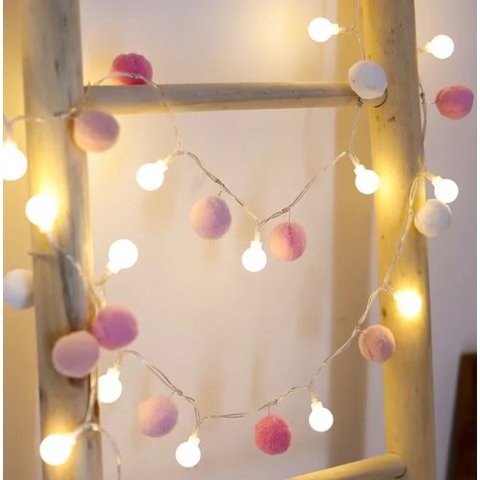 Guirlanda de Pompons Colorida 20 Pompons 2.8m Rosa
