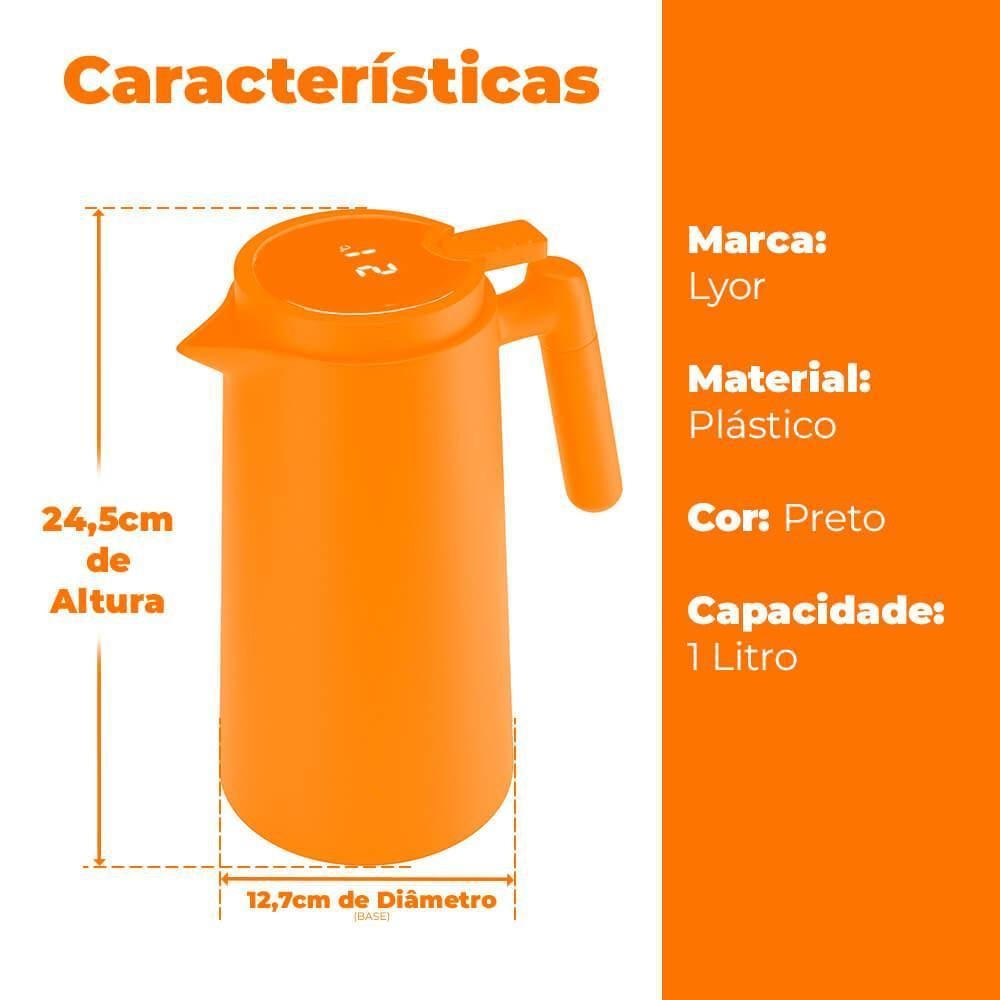 Garrafa Térmica Termômetro Digital e Cabo Madeira Preta 1l - 8