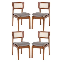 Kit 4 Cadeiras de Jantar Portugal Madeira Imbuia com Encosto Tela Rattan Linho Cinza L55 - 1