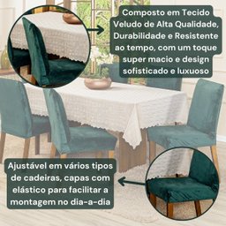 Kit Capas de Cadeira Jantar Lisa Splendore Ajustável com Elástico 06 Peças - Tecido Veludo Decoração - 5