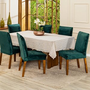 Kit Capas de Cadeira Jantar Lisa Splendore Ajustável com Elástico 06 Peças - Tecido Veludo Decoração