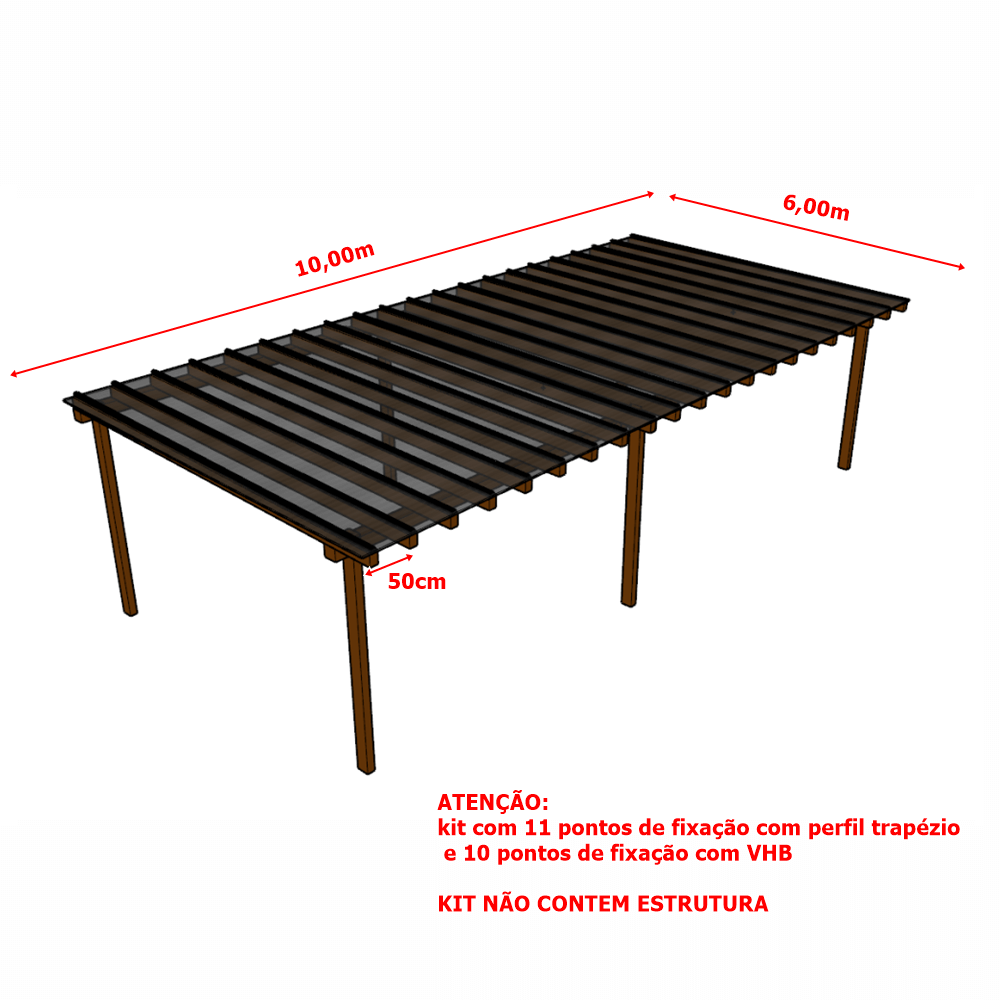 Ver imagem 2 de Cobertura Policarbonato Alveolar 10,00m x 6,00m Fume 4mm
