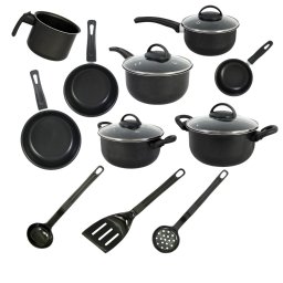 Jogo de Panelas 11 Peças Antiaderente Aluminio Preto - 1