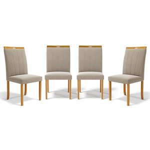 Kit com 4 Cadeiras Aurora Madeira Maciça Estofadas para Mesa de Jantar Veludo Bege 102
