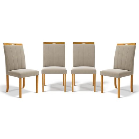 Kit com 4 Cadeiras Aurora Madeira Maciça Estofadas para Mesa de Jantar Veludo Bege 102