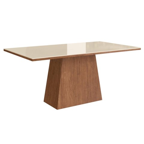 Mesa para Sala de Jantar 160x90cm com Vidro Lapidado Off White/Canela