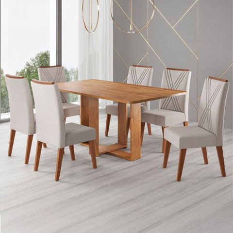 Mesa de Jantar 6 Lugares Coxilha Mel/bege - Viero Móveis
