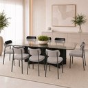 Ver imagem 1 de Kit 8 Cadeiras Sala de Jantar Lisa Pés Preto Linho/PU Cinza/Preto m² - Monari Design