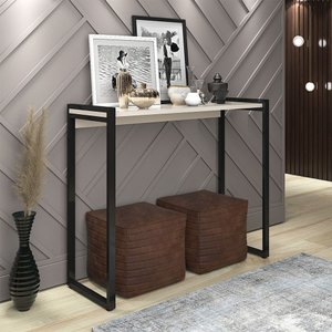 Aparador Industrial Isis Mesa Hall de Entrada Sala de Estar Decorativo Pés em Aço - Branco com Preto