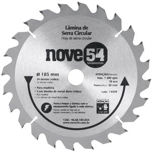 Lâmina de serra circular dentes de metal duro/vídea 185 mm x 20 mm 24 dentes NOVE54