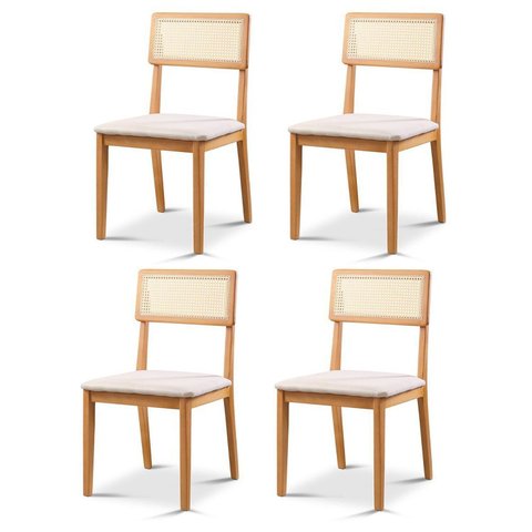 Kit 4 Cadeiras de Jantar com Encosto Telinha Ava Bege Nude/Nature