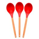 Ver imagem 1 de Kit 3 Colher de Silicone com Cabo de Madeira 32 Cm Vermelha-
