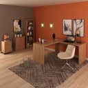 Ver imagem 1 de Conjunto 4 Peças com 1 Mesa em L 1 Balcão 1 Gaveteiro 1 Estante Espresso Móveis Marrom