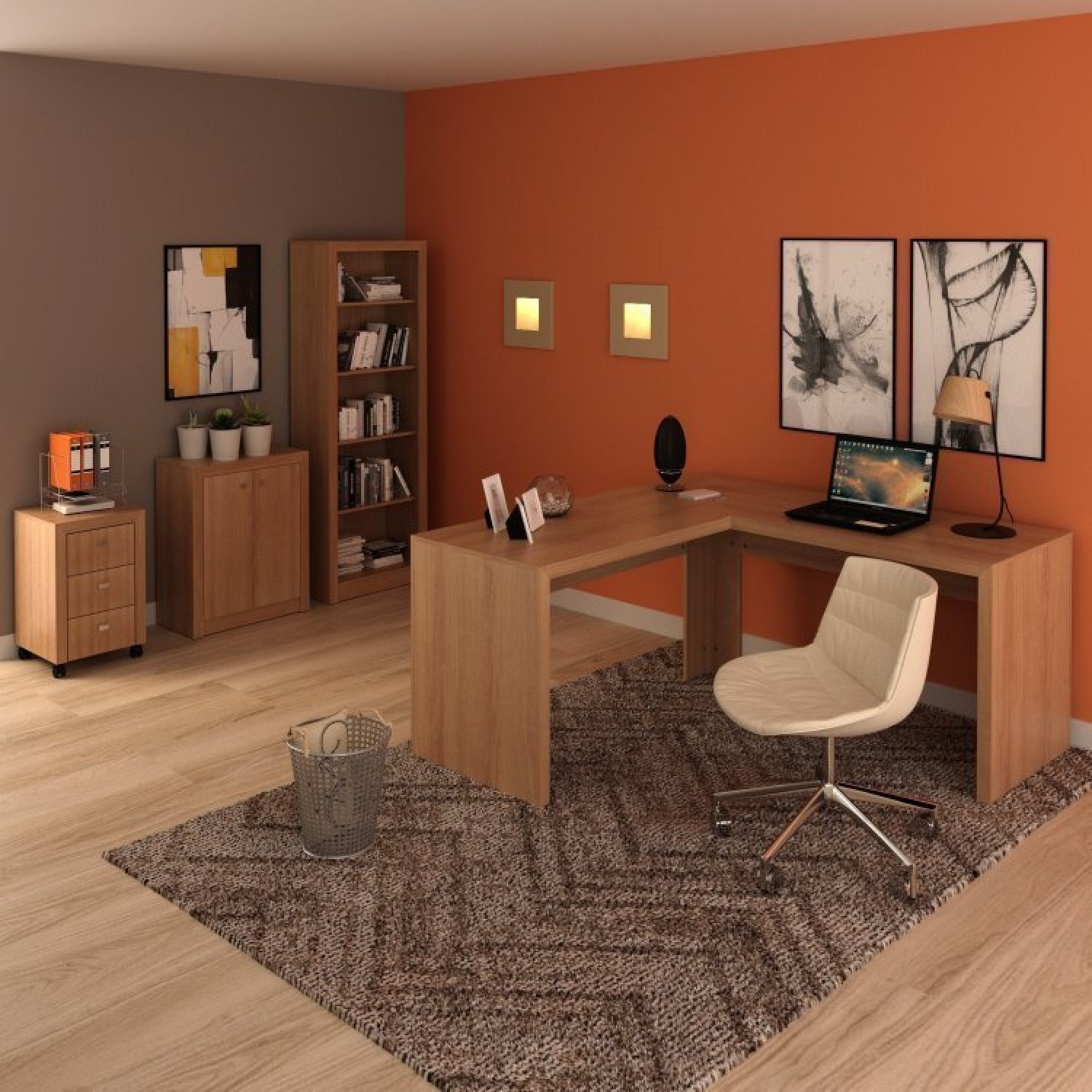 Conjunto Home Office 4 Peças com 1 Mesa em L 1 Balcão 1 Gaveteiro 1 Estante Espresso Móveis - 1