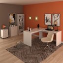 Ver imagem 1 de Conjunto 4 Peças com 1 Mesa em L 1 Balcão 1 Gaveteiro 1 Estante Espresso Móveis Branco