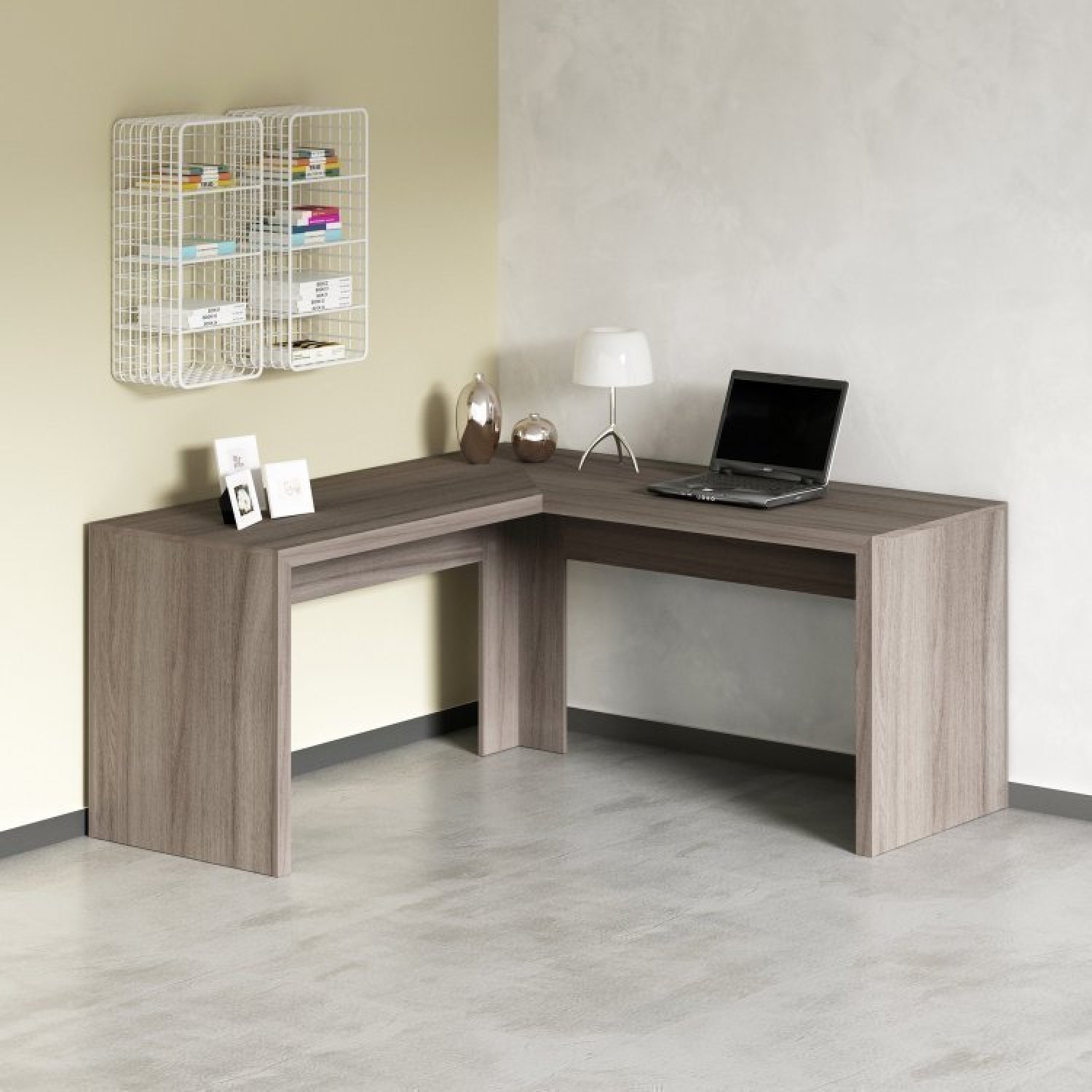 Conjunto Home Office 4 Peças com 1 Mesa em L 1 Balcão 1 Gaveteiro 1 Estante Espresso Móveis - 13