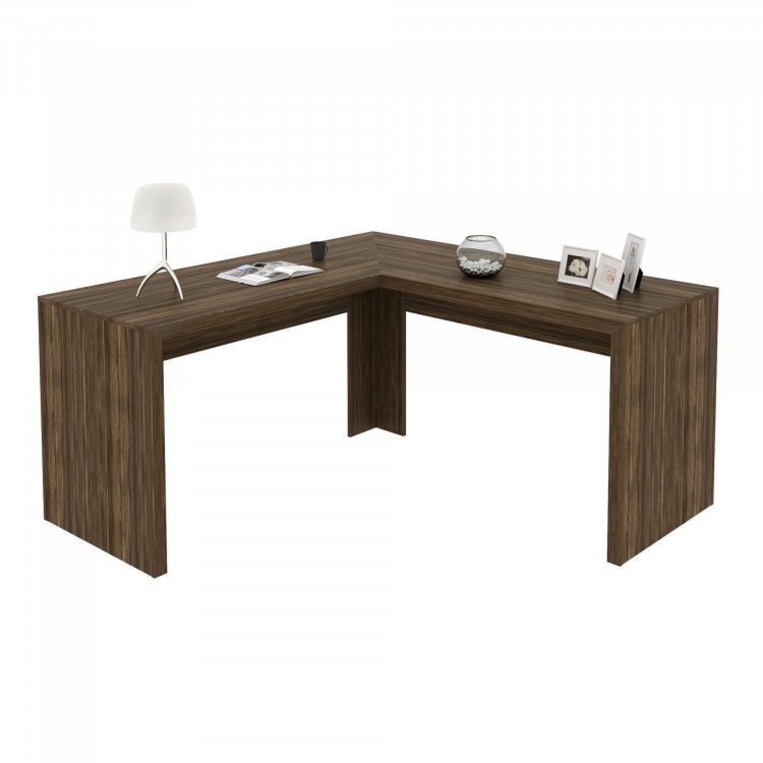 Conjunto Home Office 4 Peças com 1 Mesa em L 1 Balcão 1 Gaveteiro 1 Estante Espresso Móveis - 12