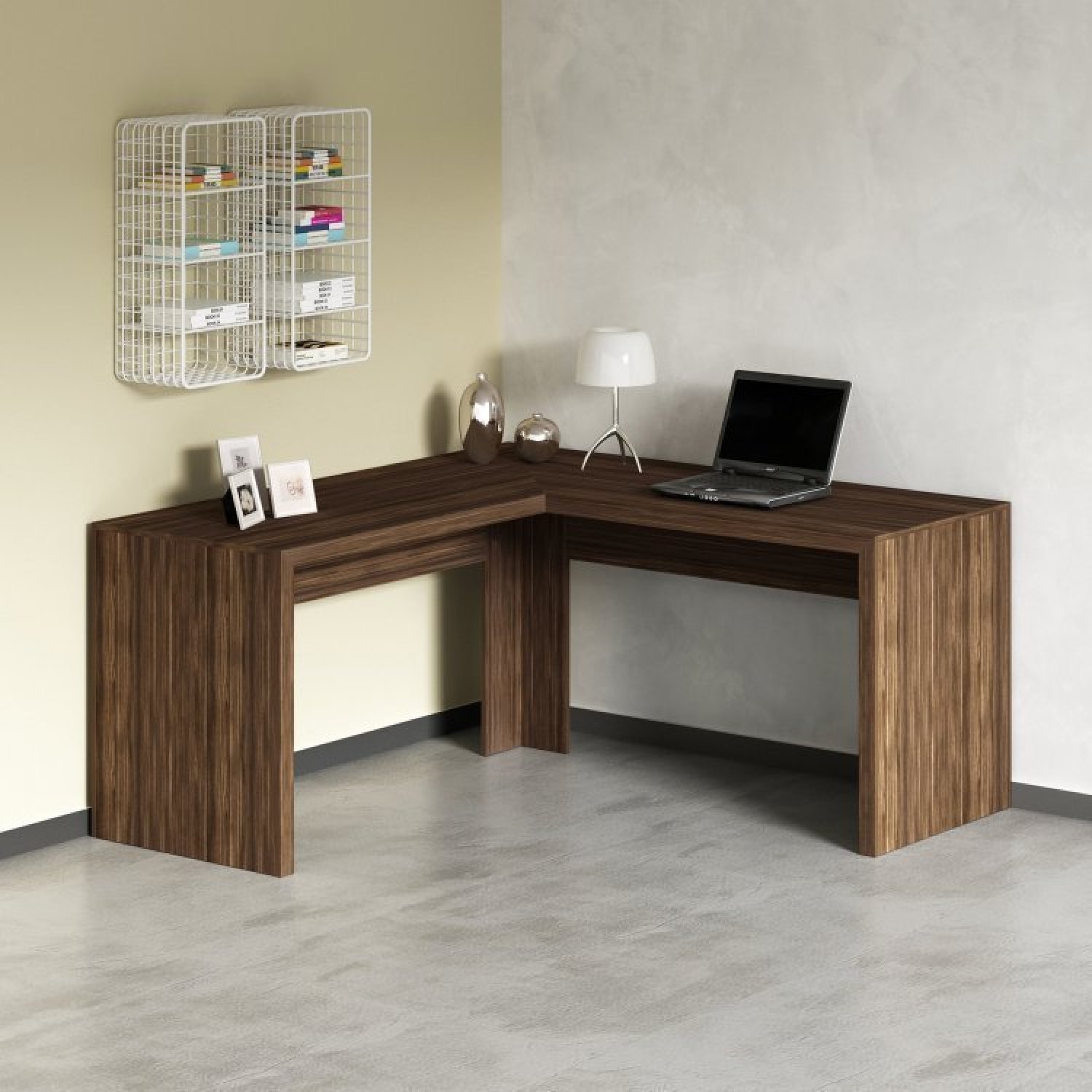 Conjunto Home Office 4 Peças com 1 Mesa em L 1 Balcão 1 Gaveteiro 1 Estante Espresso Móveis - 16