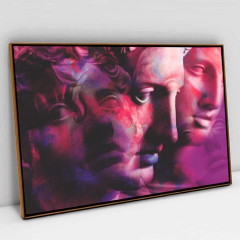 Quadro Decorativo em Canvas Grego Abstrato Moderno TACOLADO PAPEL DE PAREDE Moldura Flutuante 4,5cm 