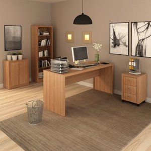 Kit 4 Peças com 1 Mesa 1 Balcão 1 Estante 1 Gaveteiro Espresso Móveis