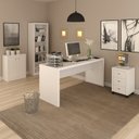 Ver imagem 1 de Conjunto 4 Peças com 1 Mesa 1 Balcão 1 Estante 1 Gaveteiro Espresso Móveis Branco