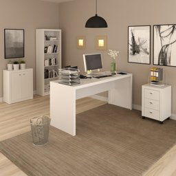 Kit 4 Peças com 1 Mesa 1 Balcão 1 Estante 1 Gaveteiro Espresso Móveis - 1